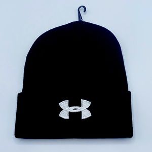Black Under Armour Embroidered Ribbed Beanie! NEW!